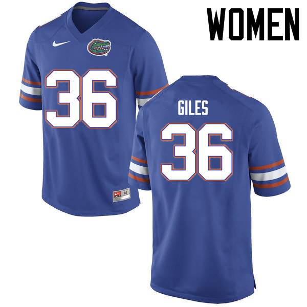 NCAA Florida Gators Eddie Giles Women's #36 Nike Blue Stitched Authentic College Football Jersey EDT2764KG